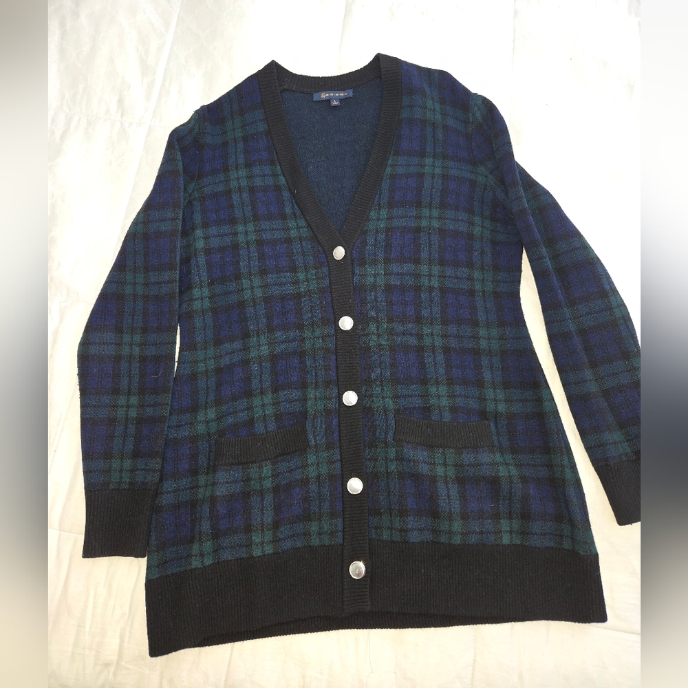 Brooks Brothers Plaid Wool Cardigan